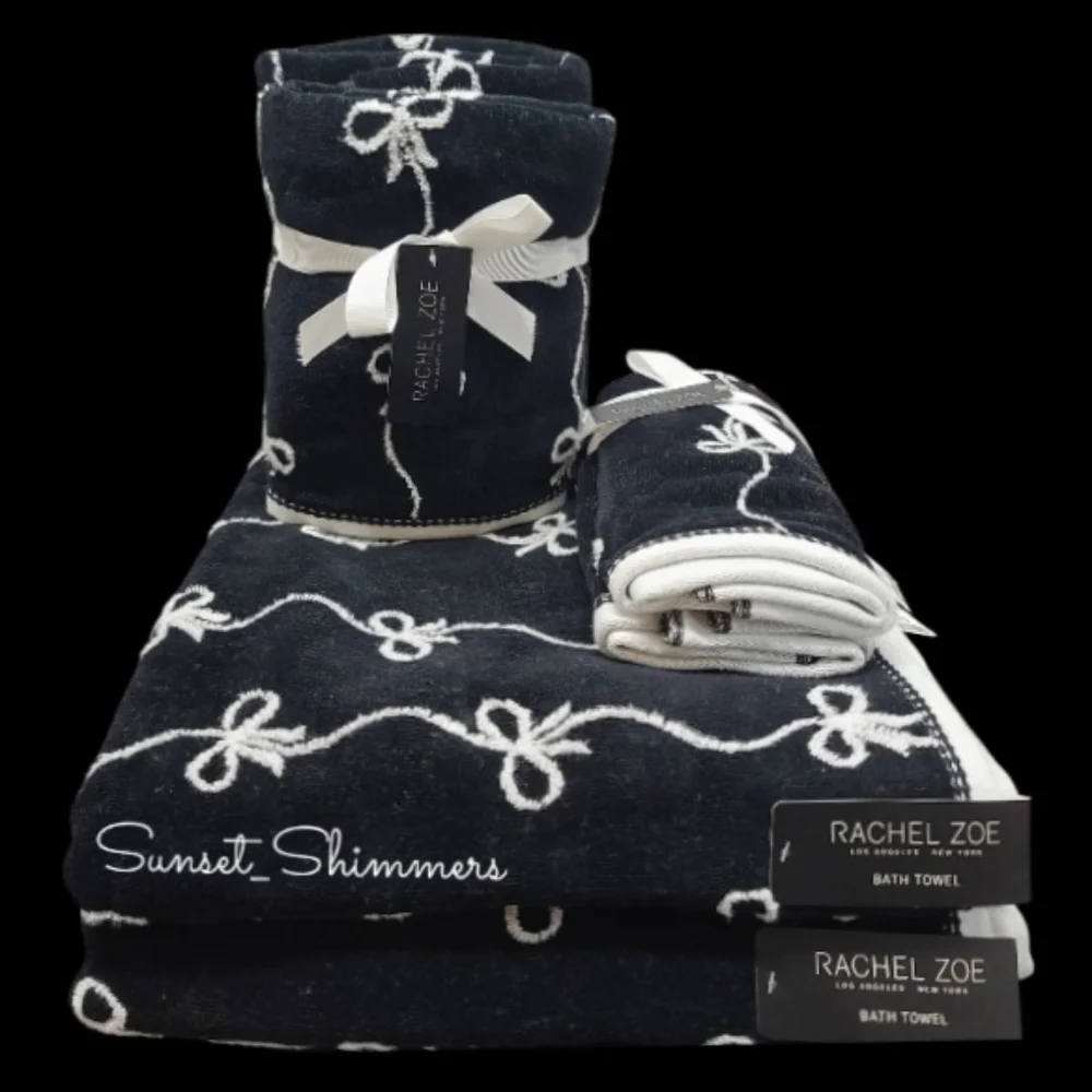 6pc Rachel Zoe Trailing Ribbon Coquette Bow Bath Hand Tip Towel Set NEW